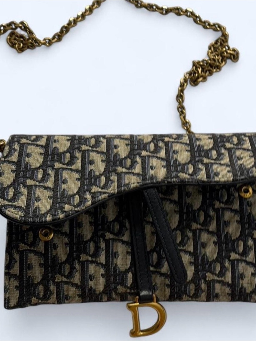 Authentic Dior Monogram Canvas Foldover Clutch in Beige/Black/Navy,Gold Hardware - Picture 4 of 8